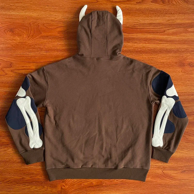 HS Airbrushed Bones Embroidered skull skeleton hoodie