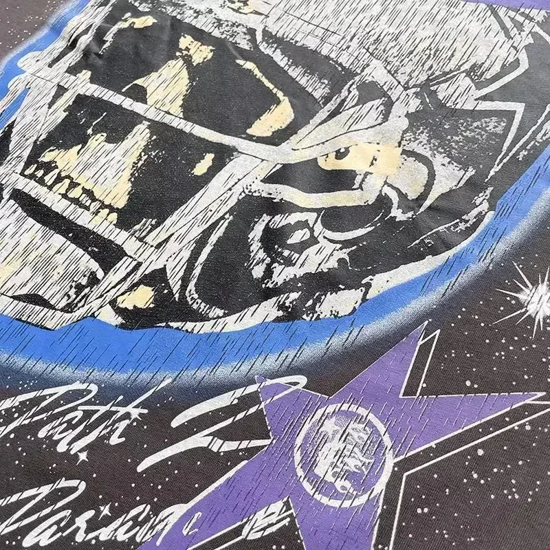 HS Tee Skull Crack ins with the same European  high street trend men's and women's short-sleeved T