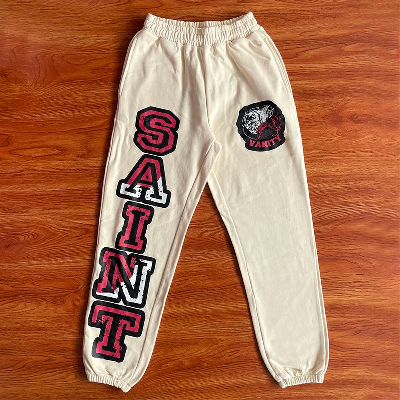 SAINT VANITY  Letter printed American casual pure cotton trousers