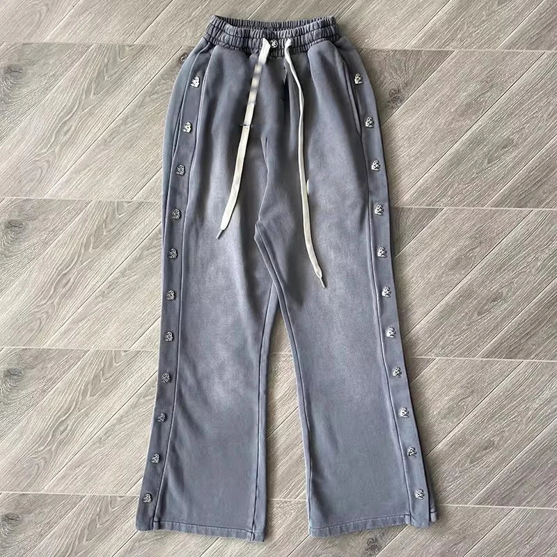 High-Quality Button-Up Casual Wide-Leg Pure Cotton Sports Pants