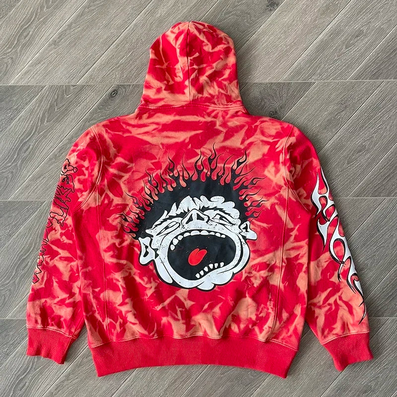 HS Records Red Bleached red casual hoodie Limited Edition