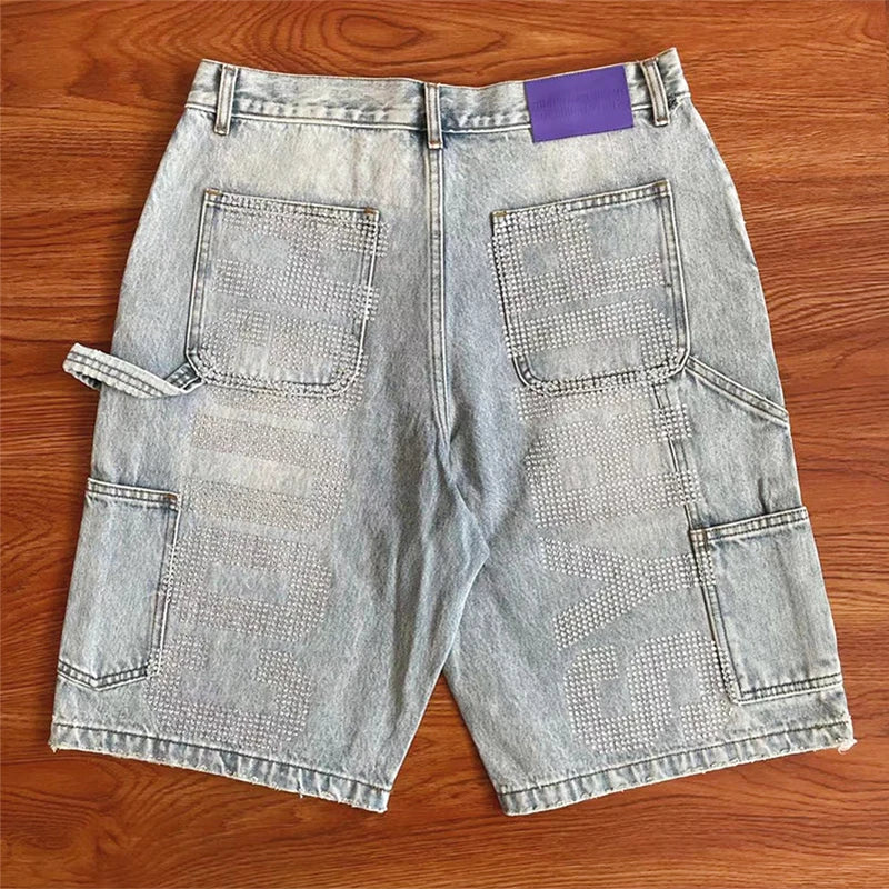 That's A Awful Lot of Cough Syrup Printed hot diamond casual washing denim shorts Limited Edition