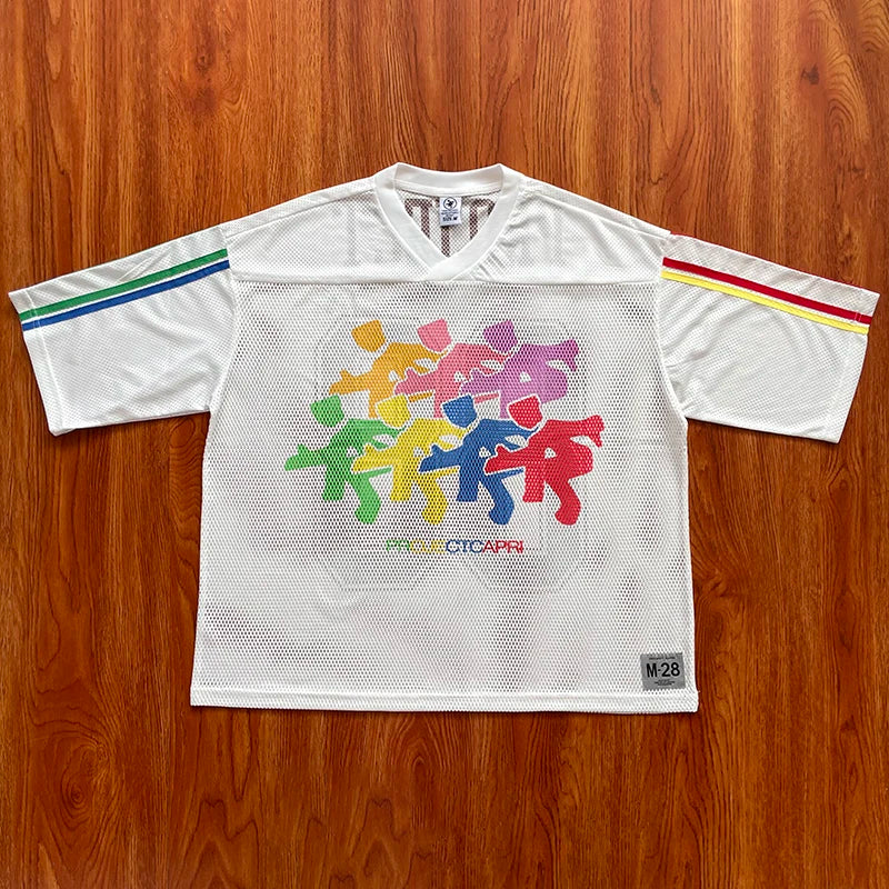 Project Capri Emergency Portrait graffiti European-style mesh loose short-sleeved T-shirt