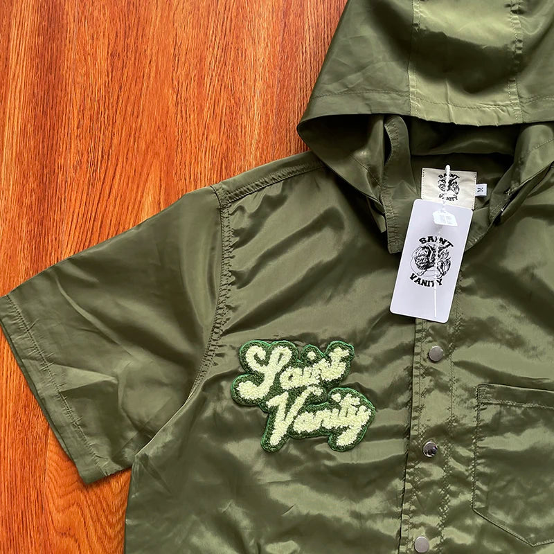 SAINT VANITY Embroidered casual sports trench coat with hooded short sleeves