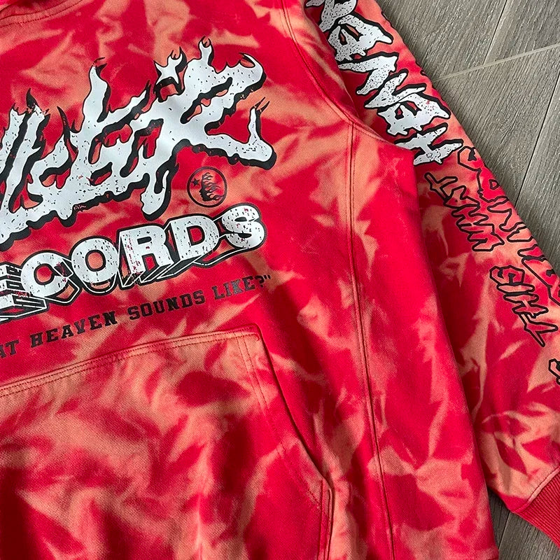 HS Records Red Bleached red casual hoodie Limited Edition