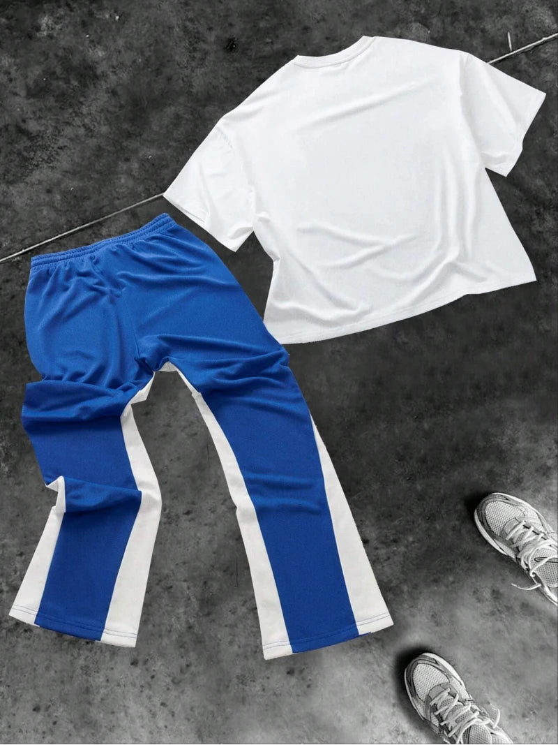 Men's Fashion Casual Drawstring Pants And Round Neck T-Shirt