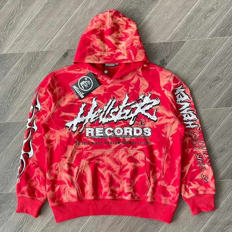 HS Records Red Bleached red casual hoodie Limited Edition