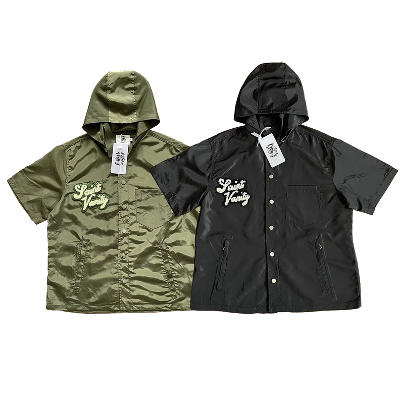 SAINT VANITY Embroidered casual sports trench coat with hooded short sleeves