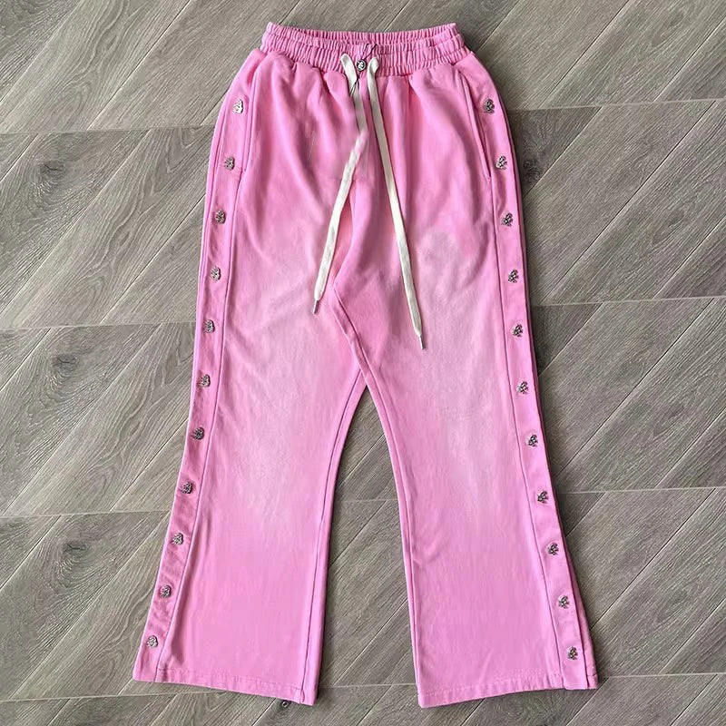 High-Quality Button-Up Casual Wide-Leg Pure Cotton Sports Pants