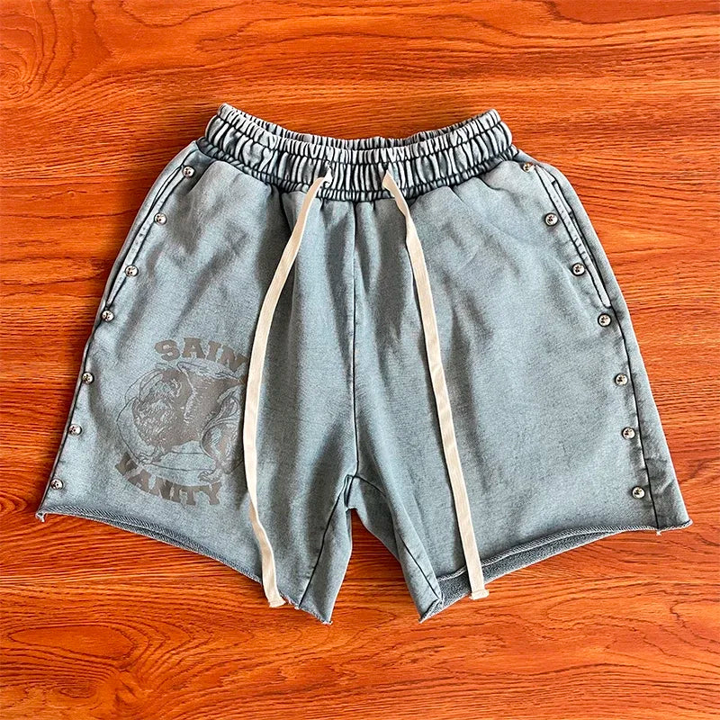 Same SAINT VANITY ins wash and do old rivets casual sports shorts