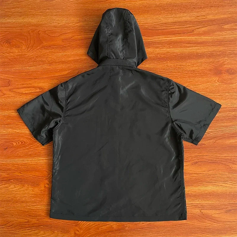 SAINT VANITY Embroidered casual sports trench coat with hooded short sleeves