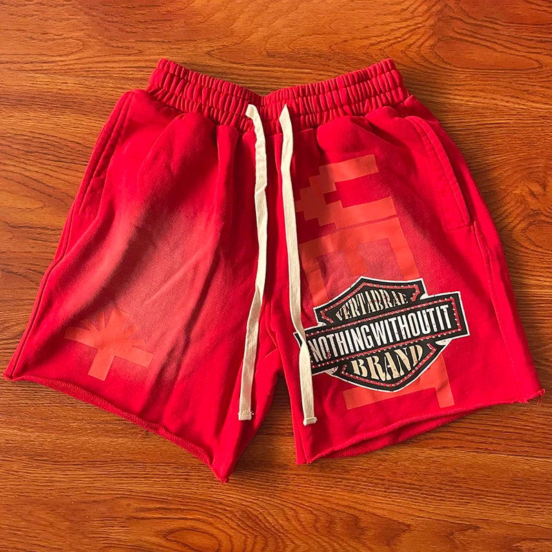 Vertabrae Emblem Hot drill wash pure cotton sports casual shorts European and American high street