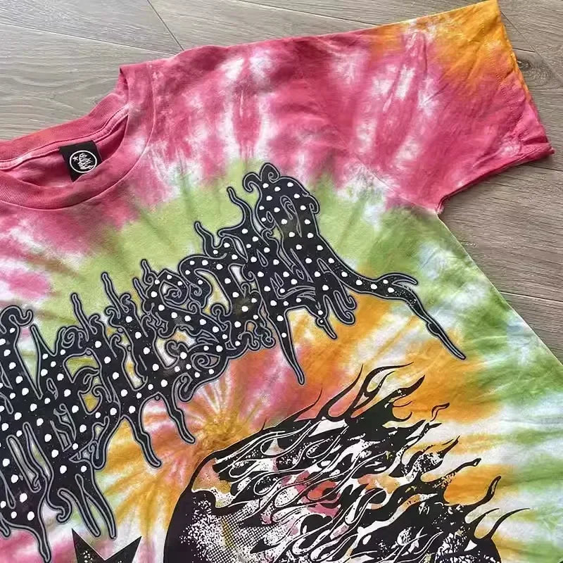 HS Heren En Dames Tie-Dye T-Shirt Met Korte Mouwen En Dezelfde Schedel