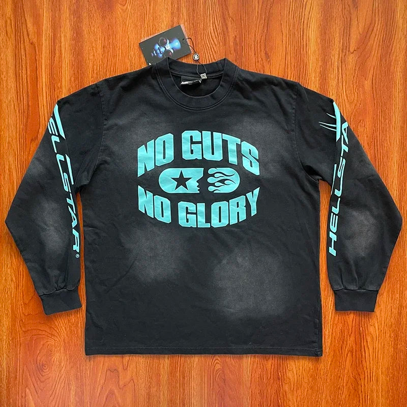HS No Guts No Glory European and American tide cotton wash men's and women's long sleeve T-shirt