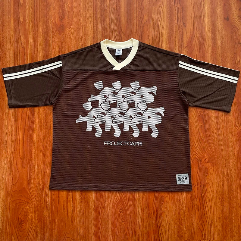 Project Capri Emergency Portrait graffiti European-style mesh loose short-sleeved T-shirt